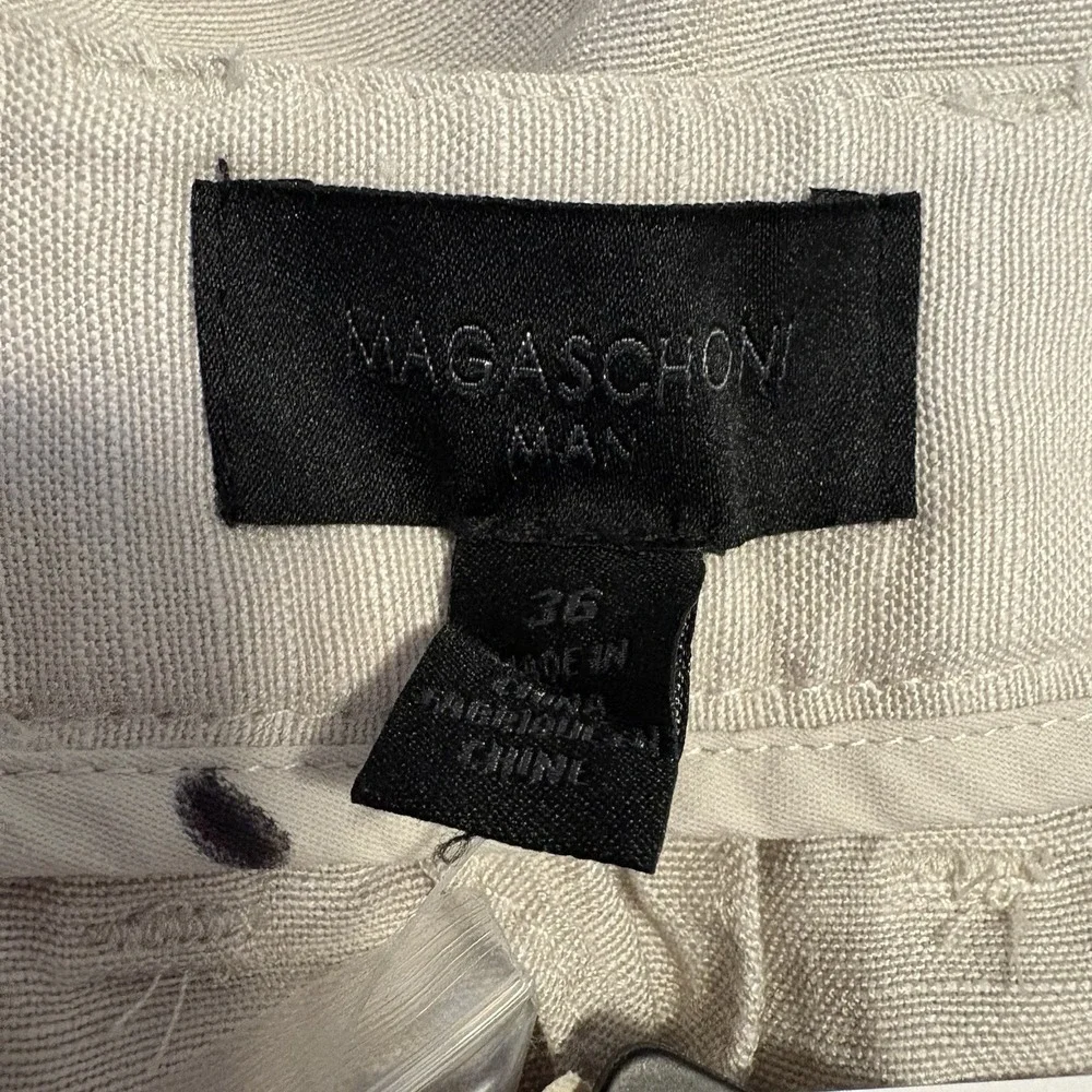 Magaschoni Man European Linen Blend Trousers Beige Straight Leg Mens Size 36 NEW